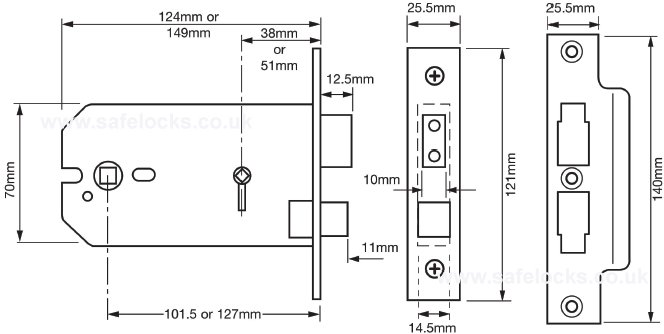 Union 2026 3 Lever Horizontal Bathroom Sashlock